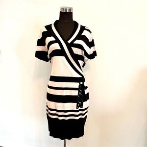 NWT Say What black and cream striped sweater dress W/ accent Ribbon 1X plus size